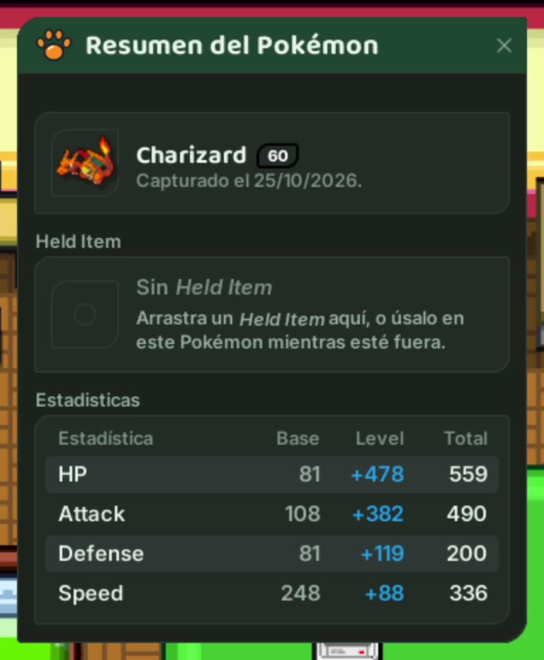 Ficha del Pokémon: estadísticas y movimientos